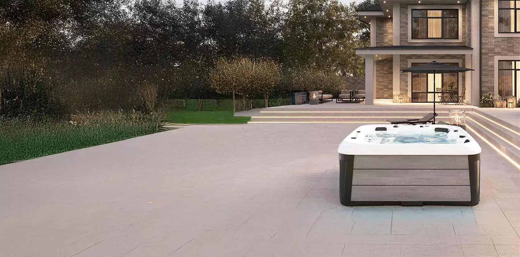 Platinum Spas Barcelona in a contemporary outdoor terrace setting